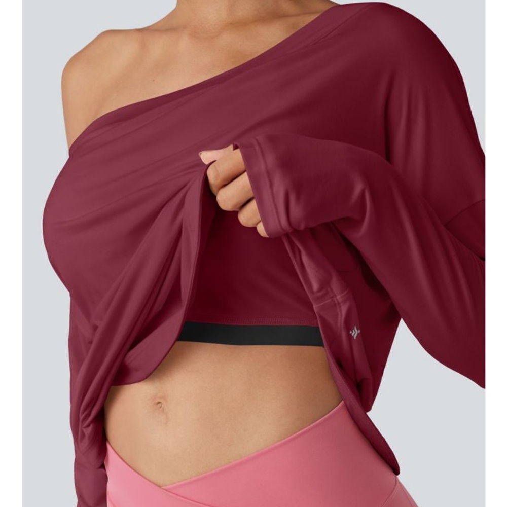 Halara Women's Off-Shoulder Burgundy Top, new - Picture 4 of 11